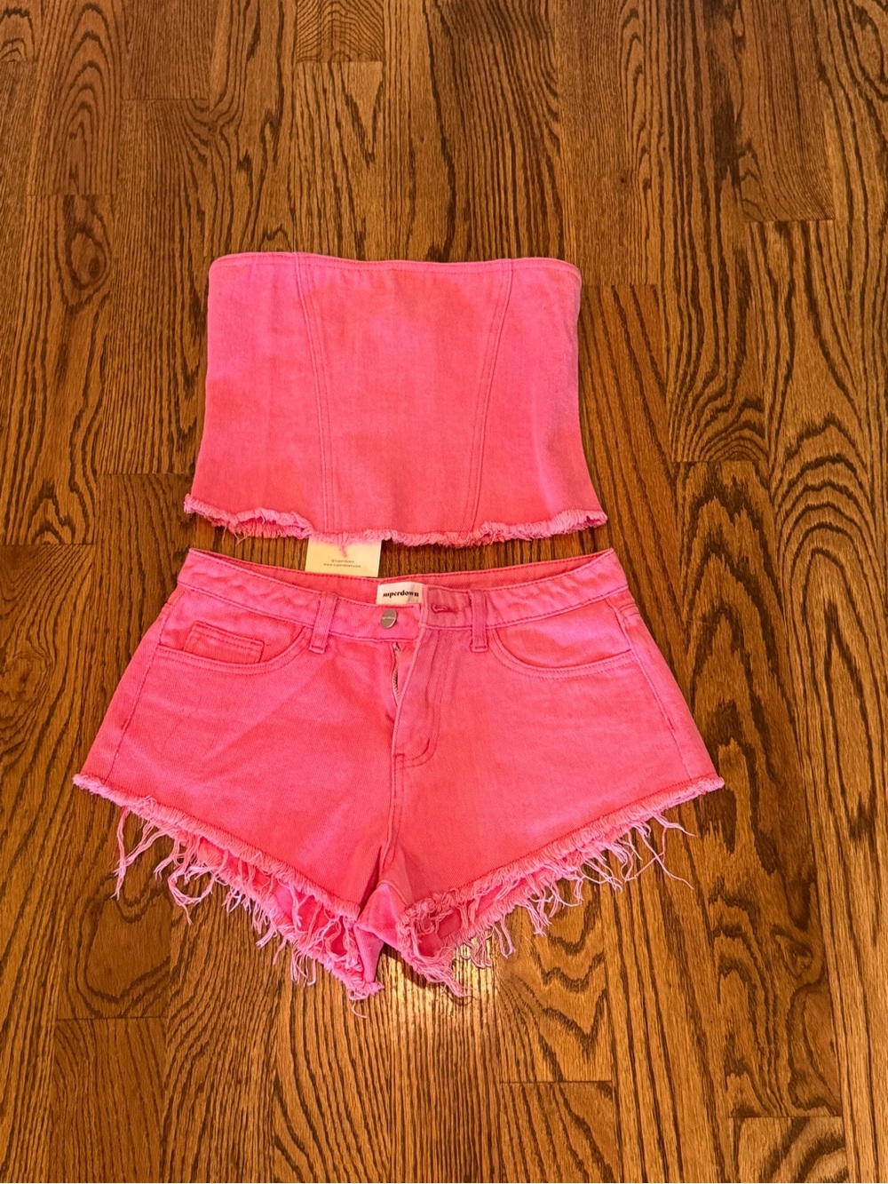 superdown Bright Pink Frayed Denim Shorts